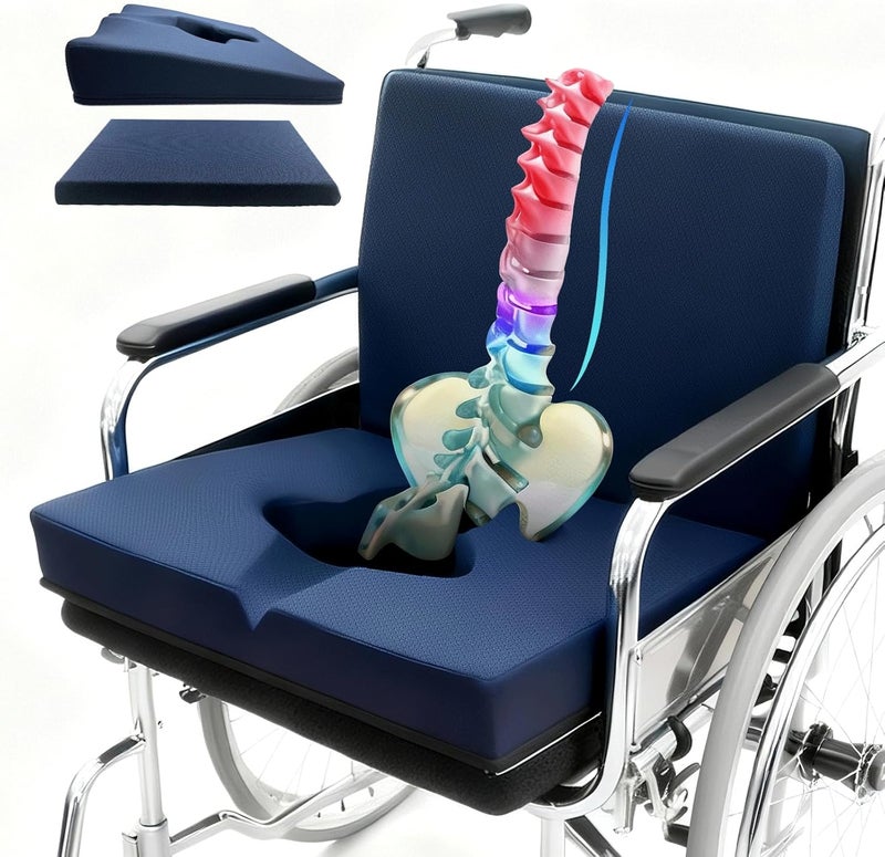 FoKon Gel Wheelchair Seat Cushion,Bed Sore Cushions for Butt,Sciatica,Coccyx,Pressure Sore & Ulcer Pain Relief Butt Pillow for Office Chair,Removable&Washable (Thickened&Support-Enhanced Set Blue) - Image 1